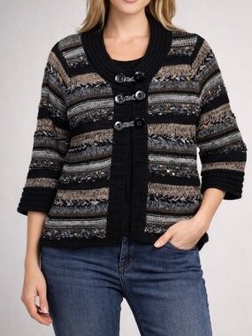 Vintage Ecletic Cardigan Sweater Womens Size Medium Multicolor Boho Knit